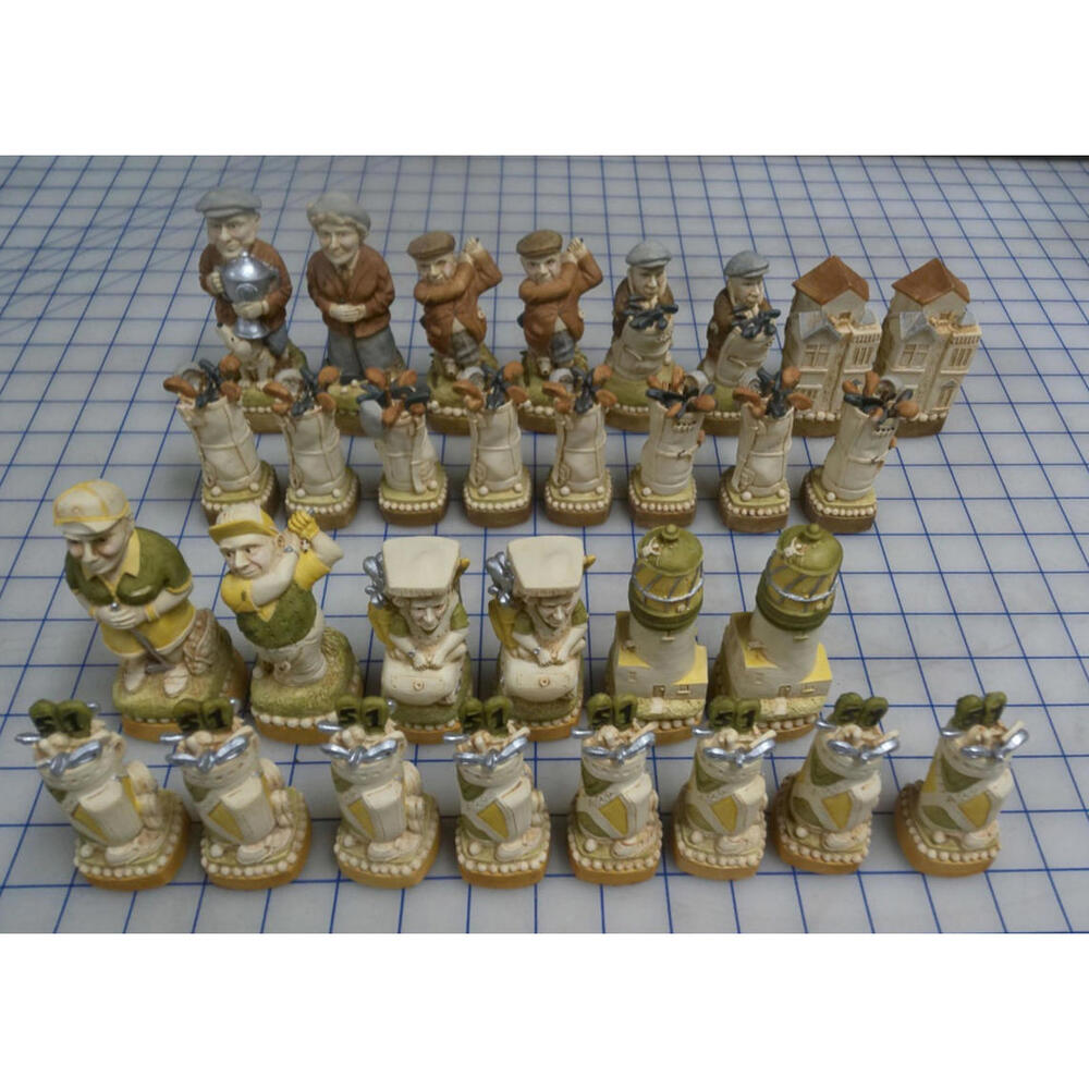 Decorative Chess Pieces Set 30 Pieces Golf Theme Resin Figurines Incomplete